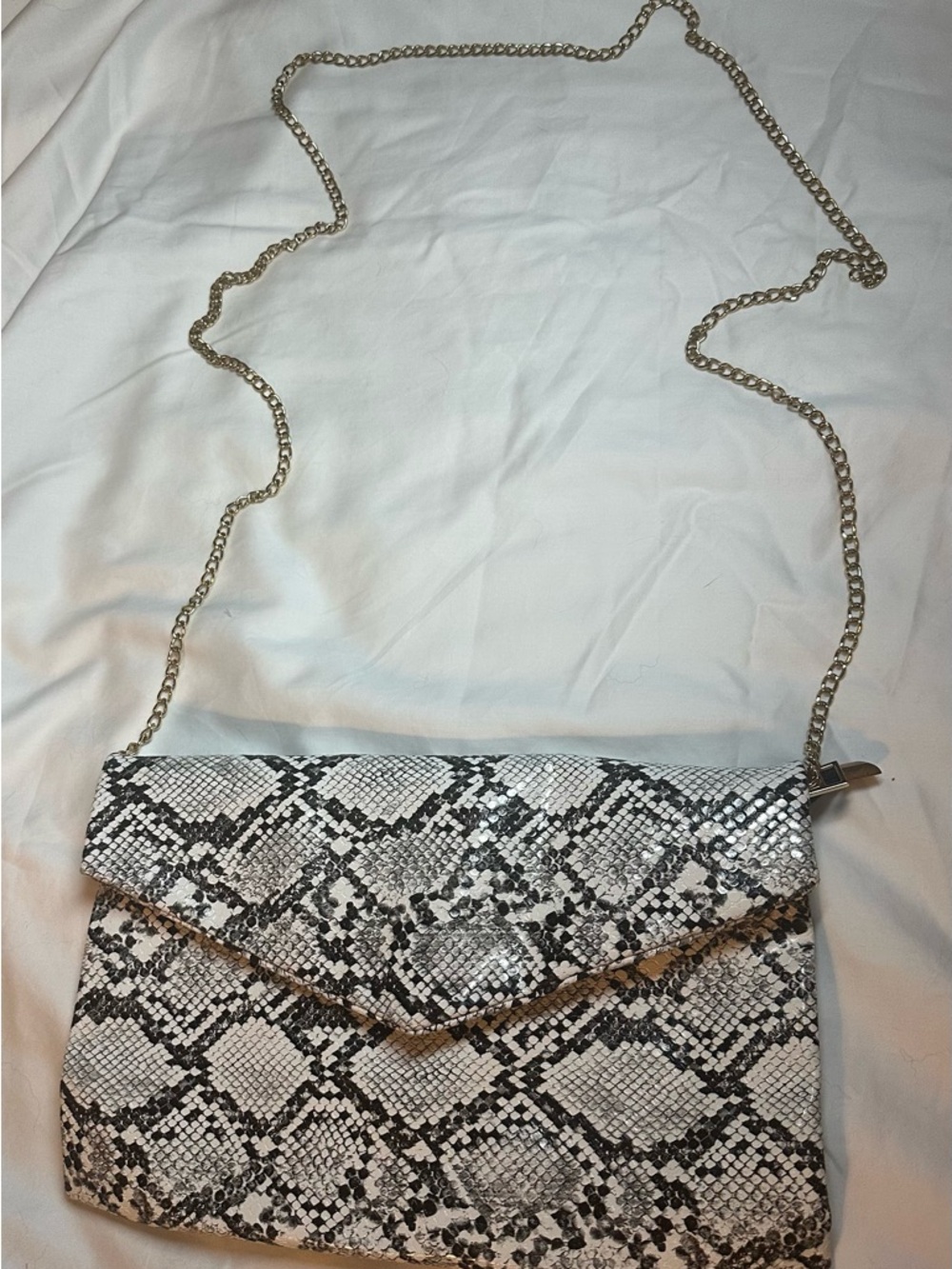 3AM Forever Snake-Embossed Envelope Crossbody Bag in Black & White